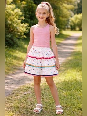 Zimmermann kids Poppy Tiered Skirt Multicolor Heart Dots  NWT